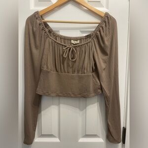 Madewell Ribbed Square-Neck Long-Sleeve Crop Top Light Brown (Light Umber) Large
